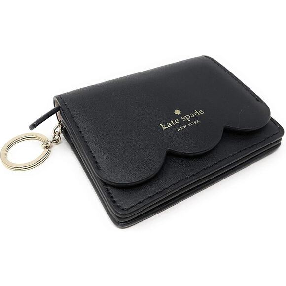 Kate Spade Piper Magnolia Street Leather Key Chain Ring Wallet Black Scalloped - Picture 2 of 10